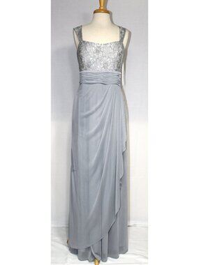 Eva USA #3094 Chiffon and Lace Formal Evening Gown-Size S-SILVER-NEW W/Tags